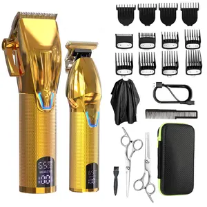 Golden Professional Hair Clipper Electric Cordless Hair Trimmer Set with LED Display USB Charger