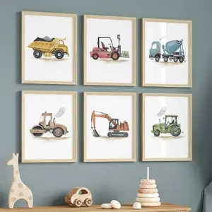 Construction Vehicle Prints Canvas Painting Boy Nursery Wall Art Decor Construction Decor Watercolor Construction Trucks Poster