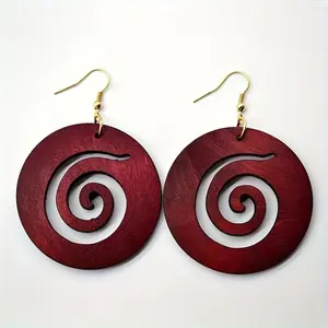 3 Pairs/1 Set Solid Wood Spiral Shape Pendant Earrings Set