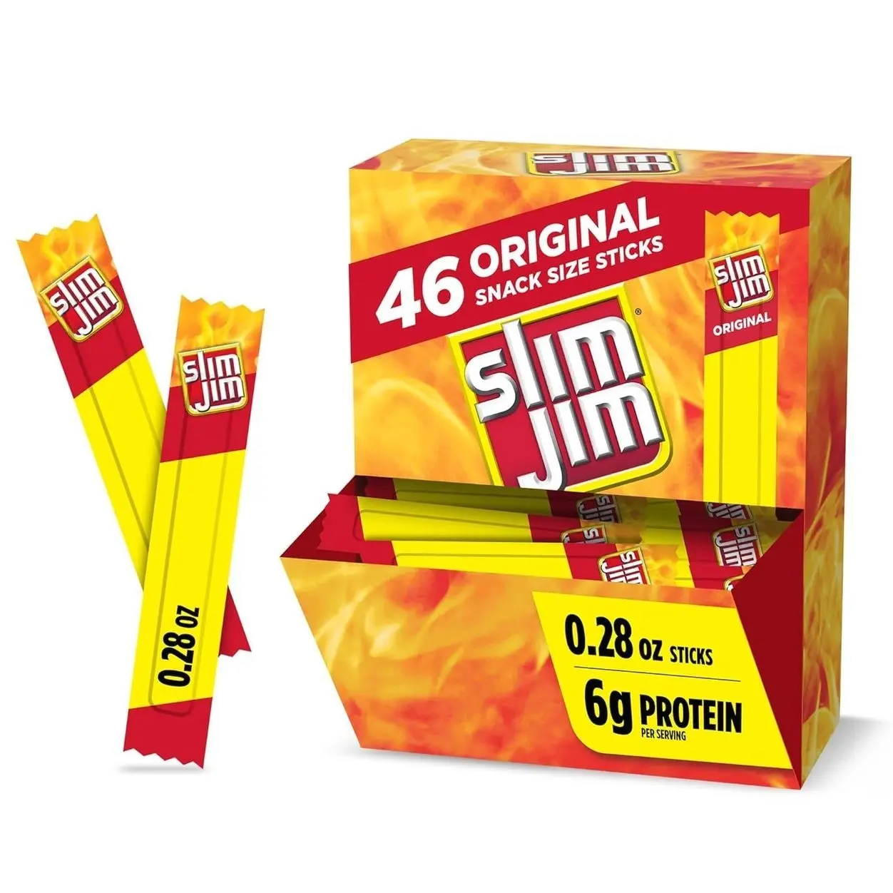 Slim Jim Smoked Meat Sticks, Original Flavor, 6g Protein Per Serving, Snack Size, Stocking Stuffer, 0.28 oz. (46 Count)