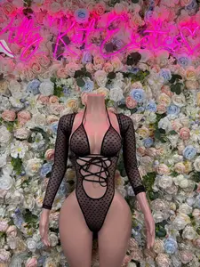 Bodysuit Black Heart Mesh    One Piece Bartender Outfit