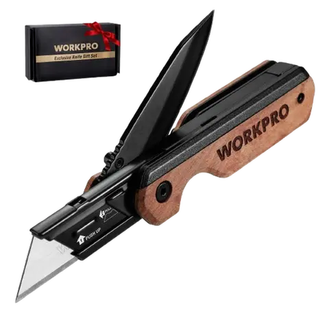 #blackfriday WORKPRO 2-in-1 Folding Knife/Utility Knife, Quick-Change Box Cutter with Belt Clip, Liner Lock, and G10 Handle, Extra 10 SK5 Blades Included