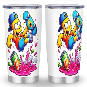 1pc 20oz Stainless Steel Tumbler with Lid, Reusable Insulated Travel Mug with The Simpsons Design, for Hot and Cold Beverages, Outdoor Accessory