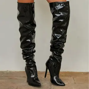 2025 Autumn And Winter High Heel Long Boots Tube Folded Stacked Over-knee  Women Girl