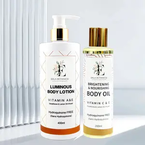 Ekla Botanics Luminous Glow Set – Vitamin A&E, Glutathione & Lemon Oil (Hydroquinone-Free) Moisture Skincare Simple All-in-One Lightweight Brightening Daily Lotion Luxury Nourishing Radiance Radiant Winter Comfort