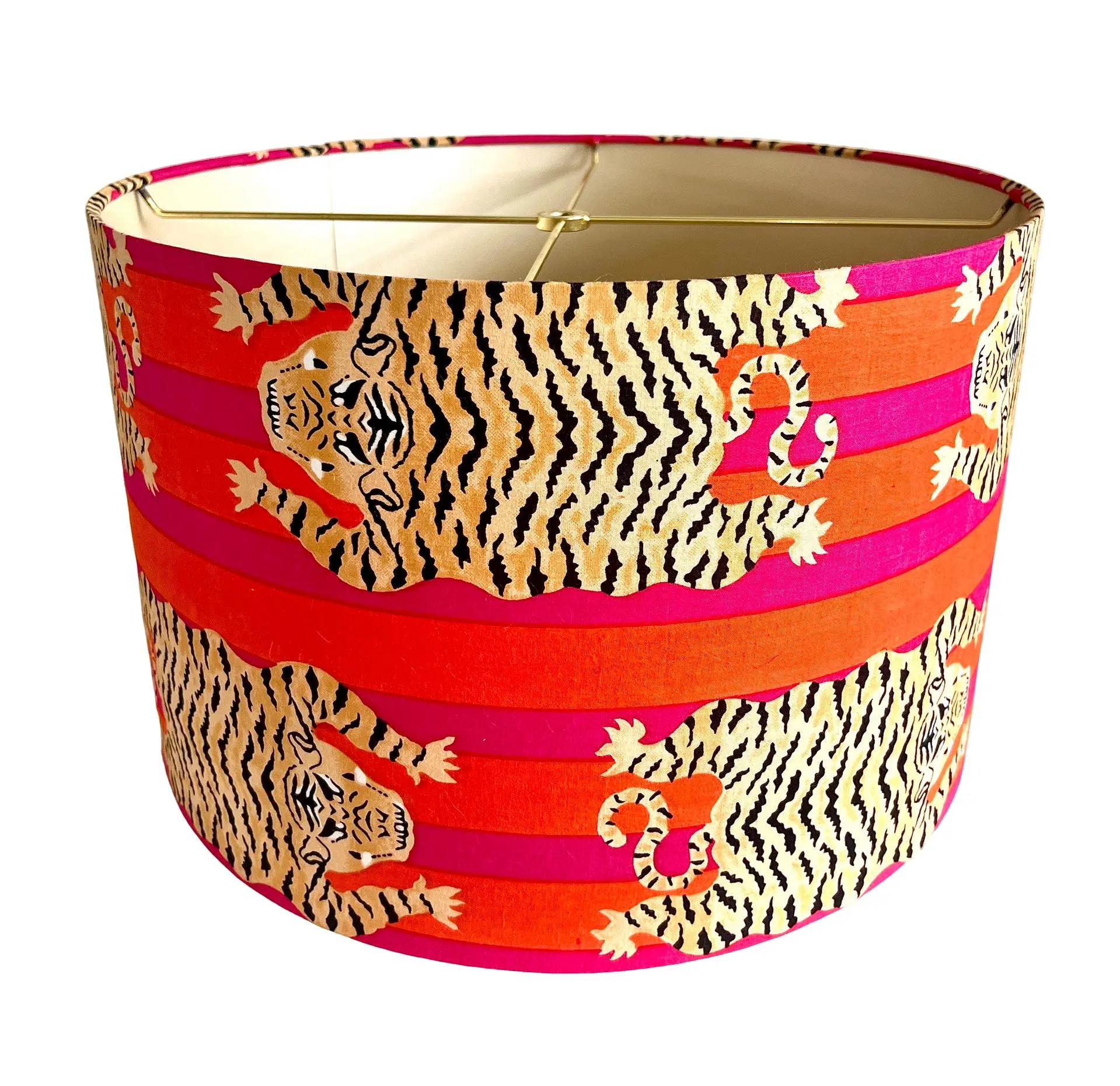 Katherine / Pink & Orange Striped Tiger Drum Bespoke Lampshade