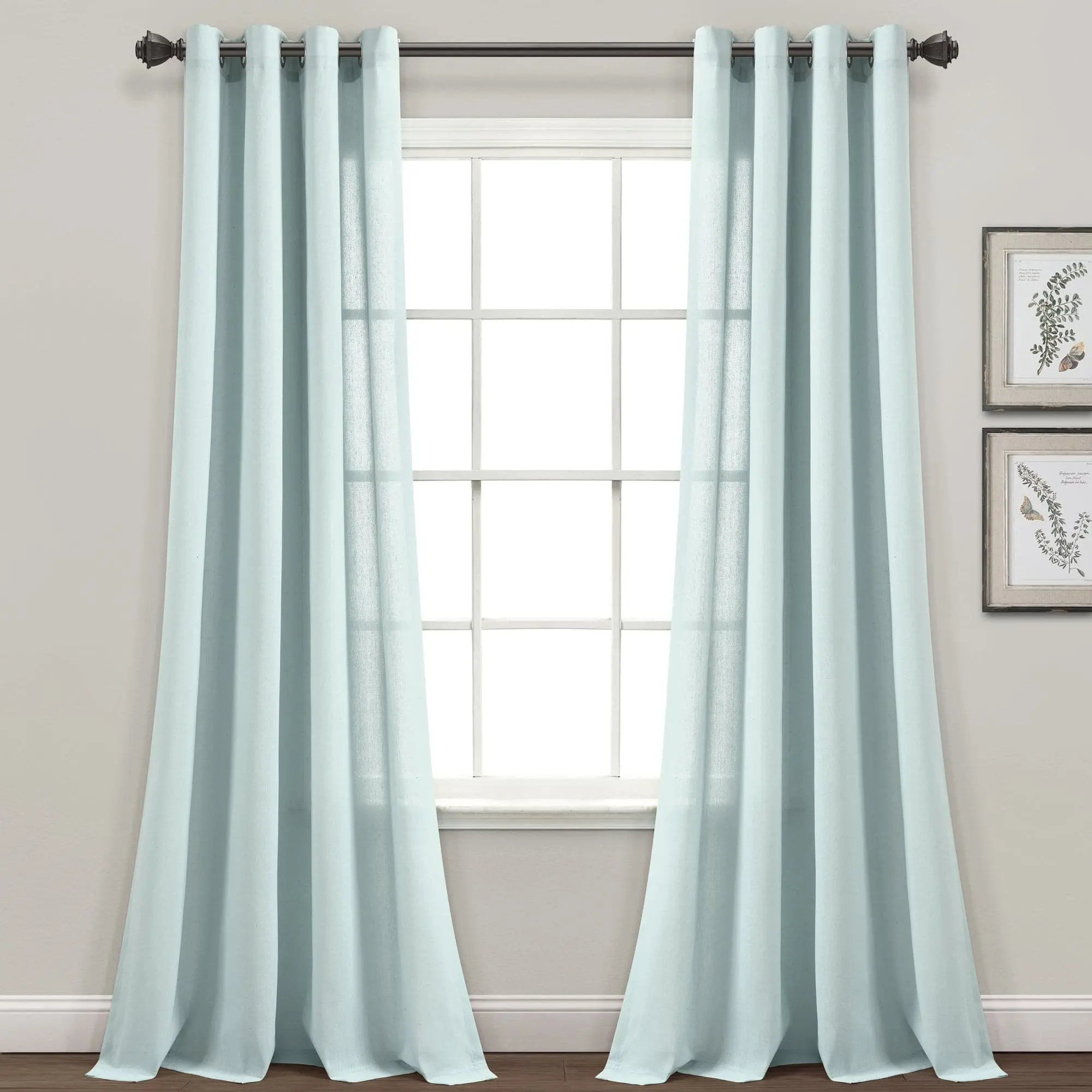 Lush Decor Faux Linen Grommet Window Curtain Panel Set - 2 Panels, 52"W x 84"L, Semi-Sheer Cotton Blend, Machine Washable, Solid Colors, Farmhouse & Traditional Decor
