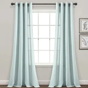 Lush Decor Faux Linen Grommet Window Curtain Panel Set - 2 Panels, 52"W x 84"L, Semi-Sheer Cotton Blend, Machine Washable, Solid Colors, Farmhouse & Traditional Decor
