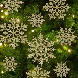 36 Pcs Christmas Gold Snowflake Ornaments Plastic Glitter Snow Flakes for Winter Tree Decorations Size Varies Craft Snowflakes