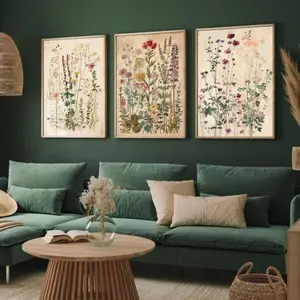 Set of 3 Vintage Flower Botanical Art Poster Prints, Wild Garden Plants Wall Art Canvas Painting, Living Room Bedroom Indoor Home Decoration Painting Without Frame