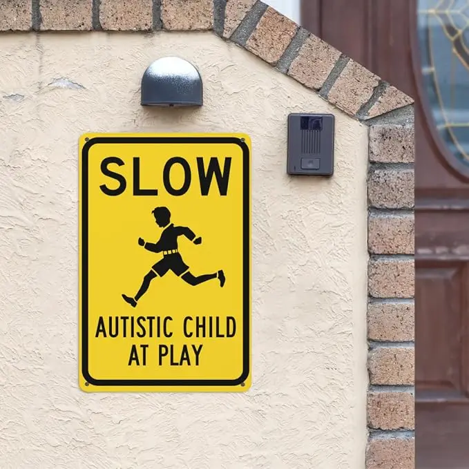8x12 in Reflective Aluminum Autistic Child Play Warning Metal Sign, Weatherproof Outdoor Safety Sign with Easy Install, Fade Resistant for Driveway, Farmhouse Daily Home Supplies Decor Plaque to Encourage Safer Driving