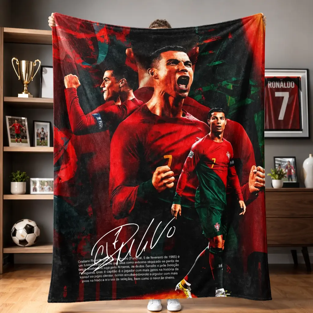 Cristiano Ronaldo CR7 Soft Plush Flannel Throw Blanket, Football Fan Gift for Sofa Bed, Home Decor for Birthday Christmas Holidays