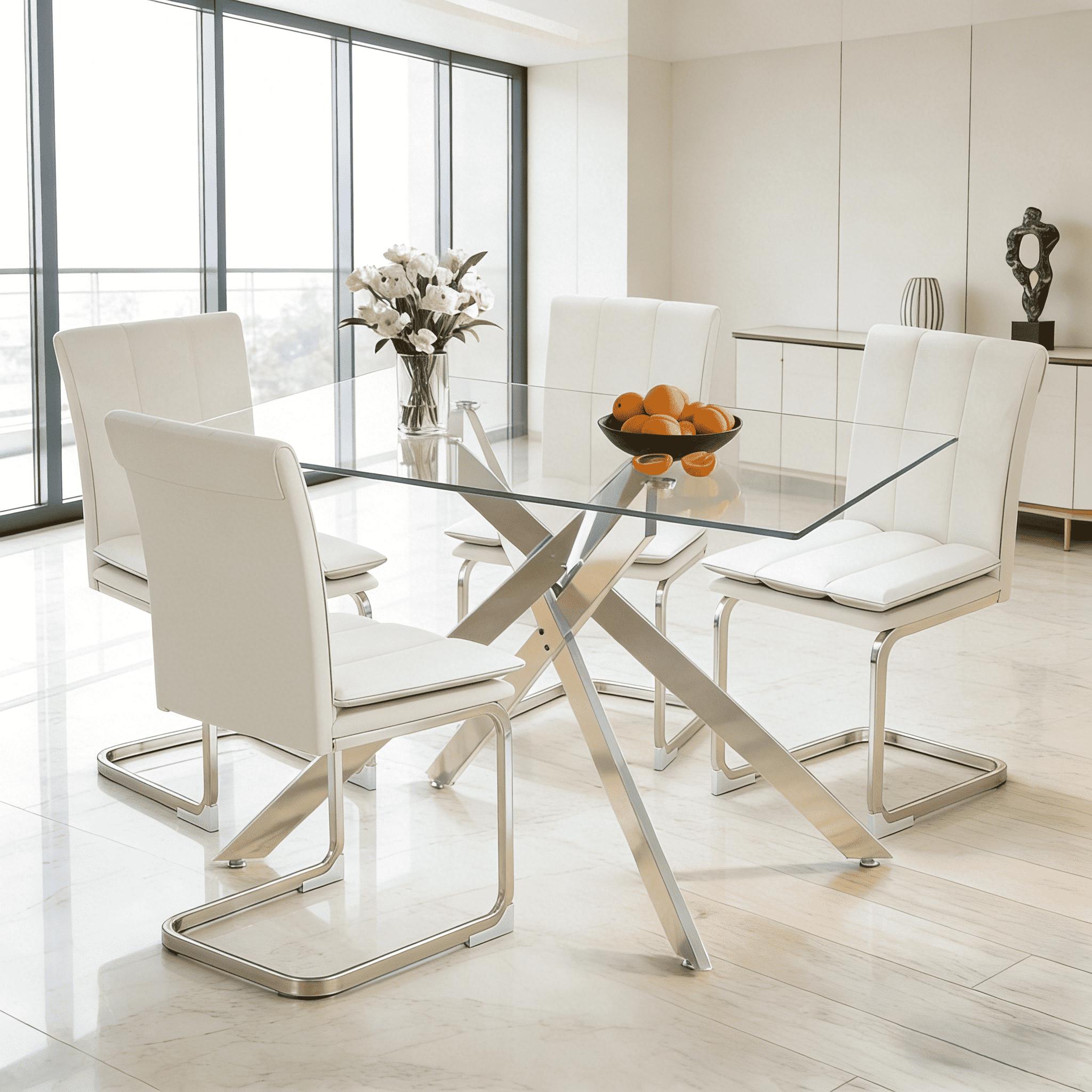 51.18 "Rectangular Glass Dining Table with Clear Tempered Glass, Golden Plated Tubular Metal Legs with Adjustable Leveling Feets, Kitchen Table for Dining Room,Dinner Table（ONLY TABLE）