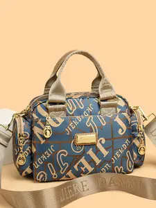 Women's Fashion Letter Print Tote Bag, Casual Large Capacity Commuter Bag with Removable Shoulder Strap, Zipper Closure Fashionable Crossbody Bag