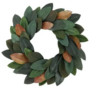 18 inches Artificial Magnolia Leaves Wreath, Polyester Decor Decorative