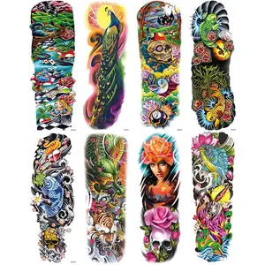 8-Piece Colorful Temporary Tattoo Set, Realistic Waterproof Koi Peacock Flower Body Art Stickers, Perfect for Men and Women, Waterproof Temporary Tattoos