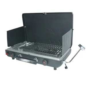 Ozark Trail 2 Burner Black Propane 2-In-1 Portable Camp Stove and Grill, Model GCT2220WB, New RevoAce Inc. Limited