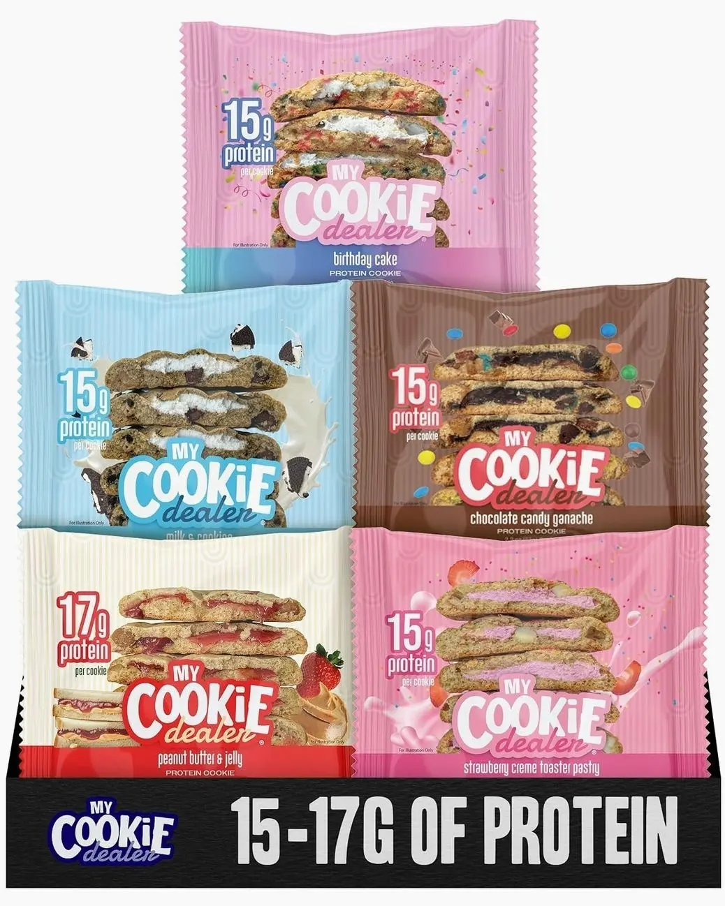 My Cookie Dealer Protein Cookies, Variety Pack (5-Pack, 2.2oz Each) - 15-17g of Protein per Cookie - Individually Wrapped Travel Snacks