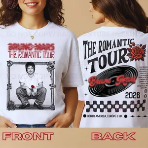 [Sale up to 30%], [Free Ship] Bruno The Romantic Tour T-shirt 2026 | Tour Dates In the Back | Two Sided T-Shirt | Mars Original Design