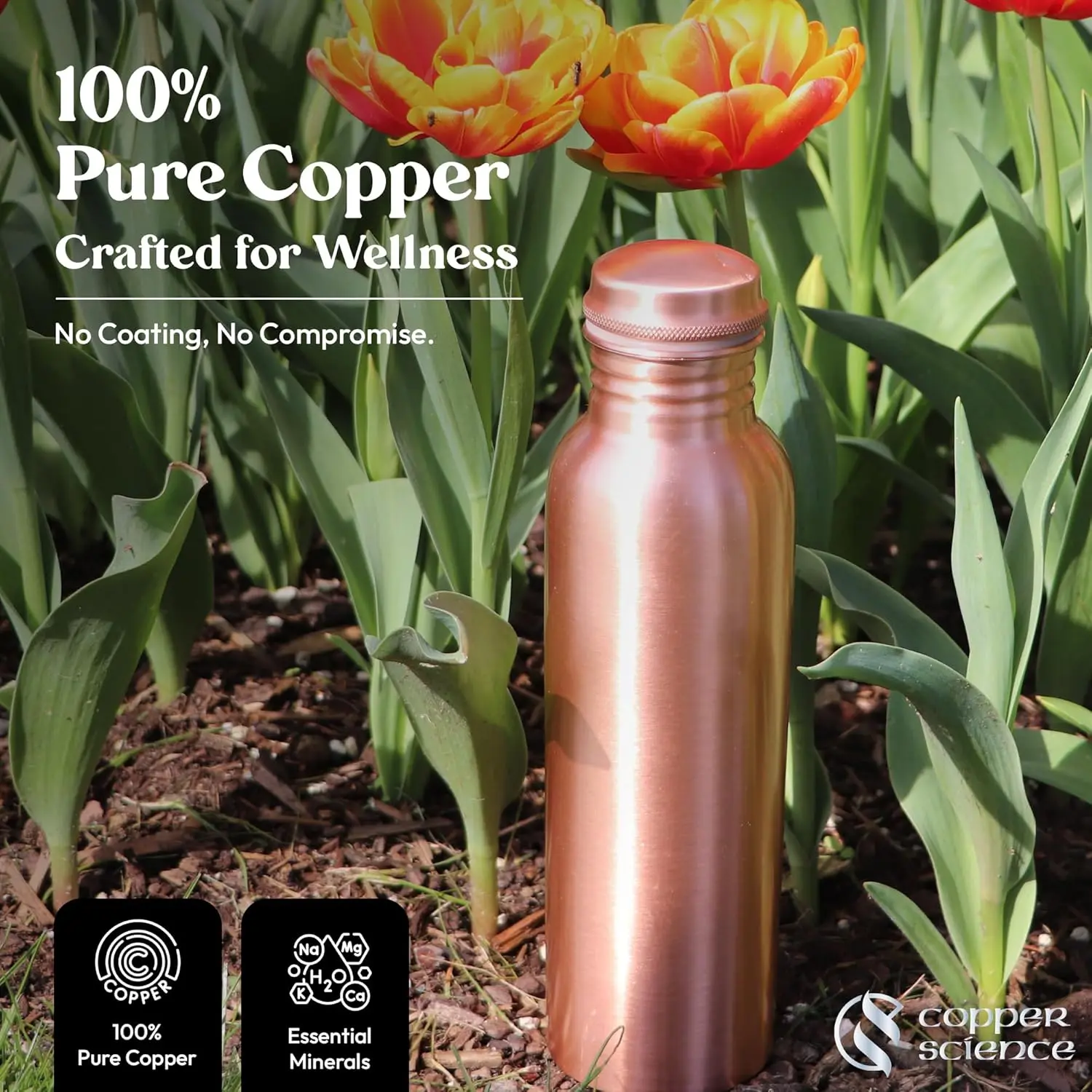 Pure Copper Water Bottle – 34Oz (1000 ml) – Handcrafted Smooth