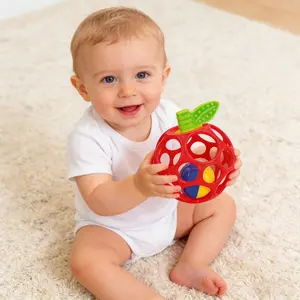 Infant Sensory Grasping Ball, Apple Shape Grasping Ball Rattles Toy, Hold My Own Collection, Unisex, Newborn and Up, Accessories Color Random, Soft Ball Design