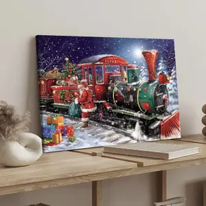 Wooden Frame Canvas Santa Poster, Christmas Train Decor, Elegant Bedroom Wall Art, High-Definition Home Print, Ideal Gift, Waterproof Printing
