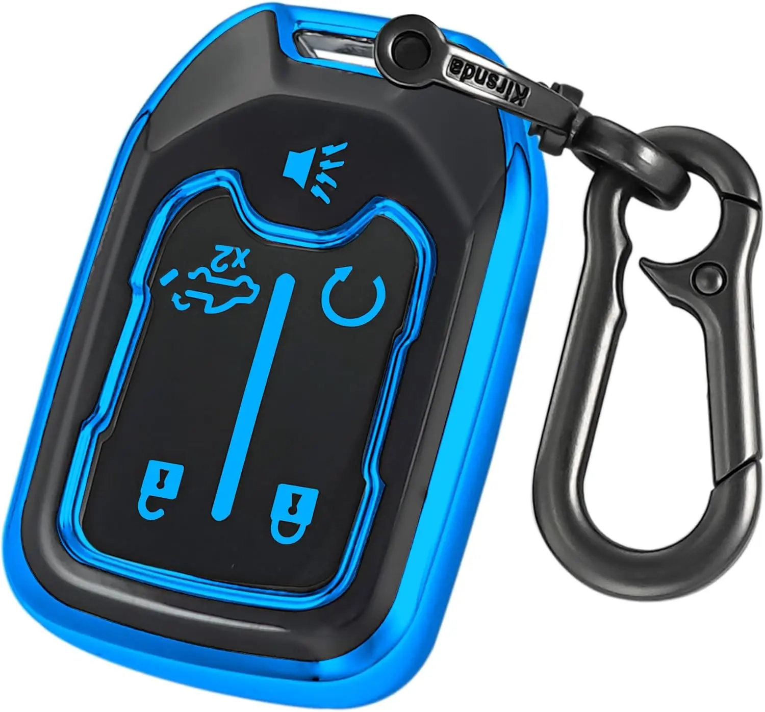 for Chevrolet Key Fob Cover with keychian,TPU Protection Key Case Compatible with GMC Silverado Suburban Tahoe Acadia Sierra Terrain Yukon (Blue, 5 Button)