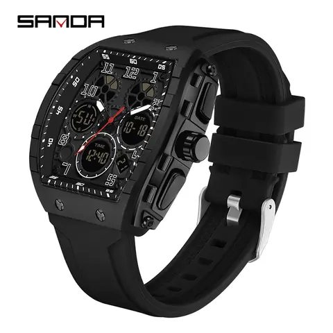 findtime Men's Chic Rectangle Digital Electronic Watch - High-Quality Multifunctional Timepiece with Alarm Clock, Fashion Accessory, Perfect Gift for Adult Men for Outdoor Activities Travel