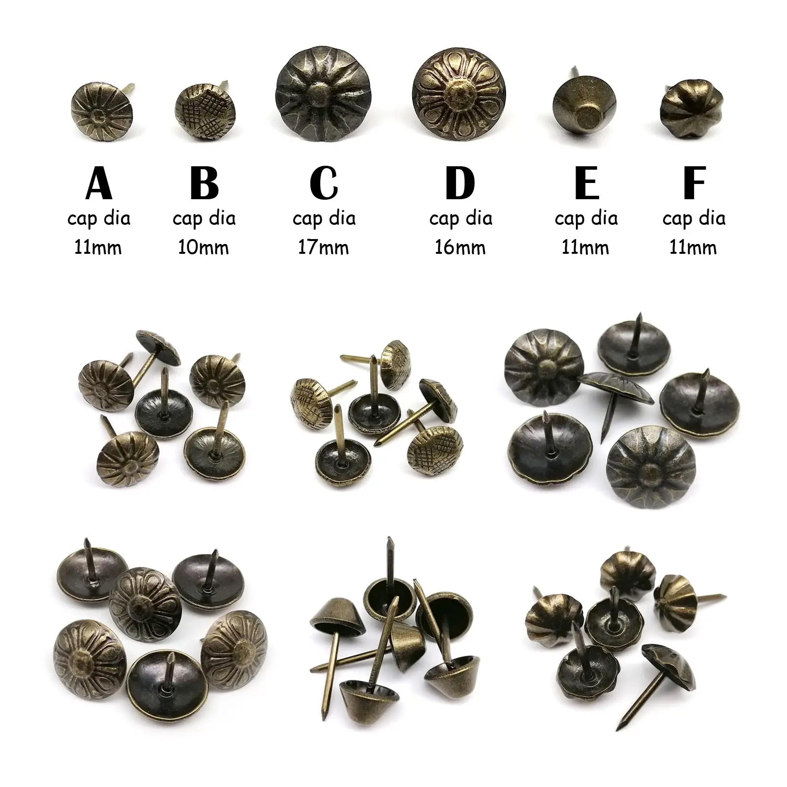 25pcs Antique Brass Upholstery Nail Jewelry Chest Box Gift Wine Wooden Case Sofa Decorative Tack Stud Pushpin Doornail Flower