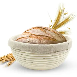 Banneton Bread Proofing Basket & Liner – 1 lb – 8.5”D x 3” H Round Brotform – Handmade Rustic Sourdough Bread Baking Supplies, Sour Dough Tools, Gifts for Bakers
