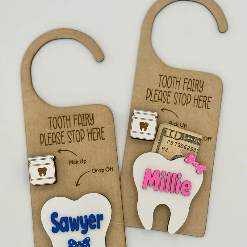 Personalized Wooden Tooth Fairy Decor Door Hanger