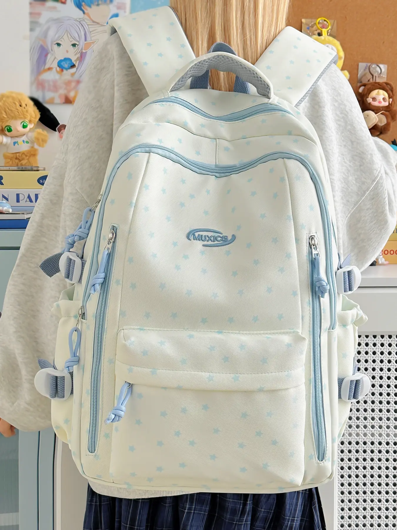 1pc  Women's backpack with large capacity, zipper closure, star shaped fashion, versatile and casual trend, Trendy Backpack, suitable for students to go to school, campus, work, commuting, business travel, women's backpack, Cute Versatile Backpack
