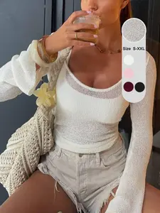 Women's Long Sleeve Knitted Sun Protection Sweater, Summer Cool Comfort Casual Slim Fit Thin Knit Top, Loose Lazy Style Outerwear