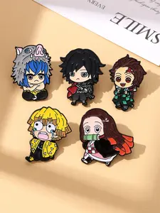 5pcs Classic Demon Slayer Cartoon Movie Enamel Brooch Set, Fashion Zinc Alloy Demon Slayer Design Durable Metal Pins, Perfect for Backpack Hats Sweaters