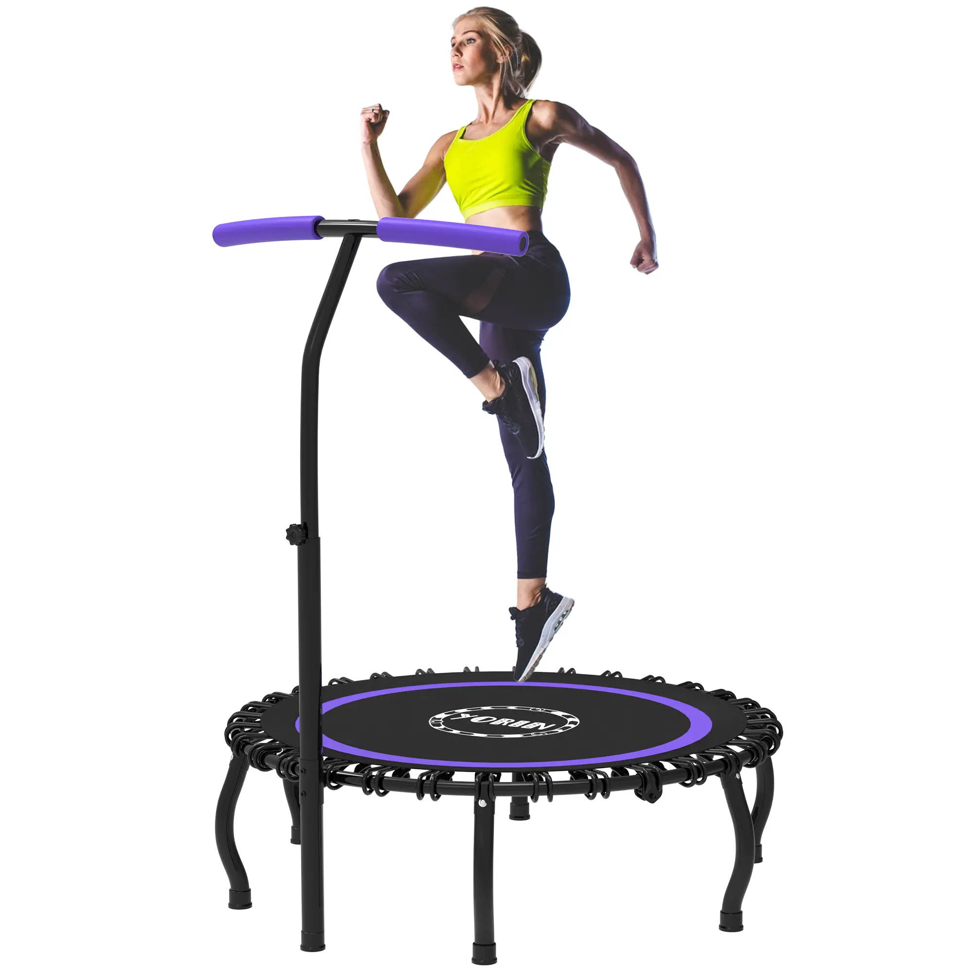 YORIN Adult Foldable Round Springless Trampoline - 40"-50" Sizes, Purple Indoor Fitness & Training Equipment, Stable Quiet Adjustable Jumping Bouncer, Christmas Gift Option