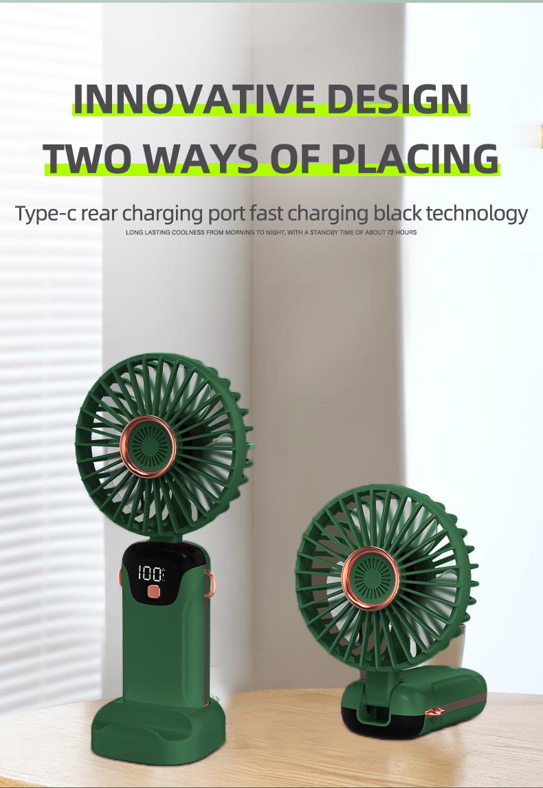 Portable Handheld Electric Fan with Phone Holder, 1 Count USB Rechargeable Foldable Electric Fan with Digital Display, Silent Fan for Outdoor Travel Office Use, Portable Fan, Portable Mini Fan