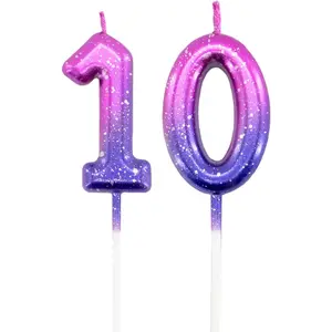 Purple Birthday Number Candles 10, Glitter Birthday Candles For Cake Topper Decoration, For Wedding, Anniversary Celebration Supplies, For Girls, Boys