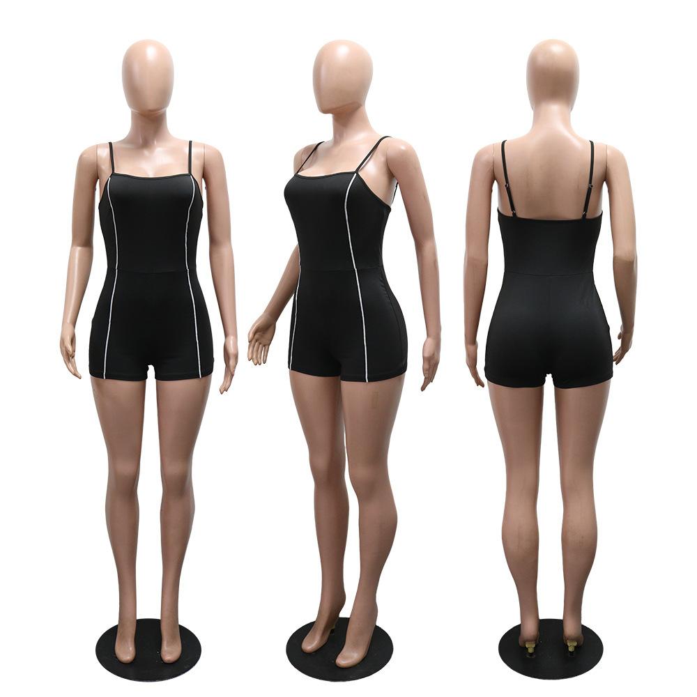 Solid Color Tight Strapless Jumpsuit Short Pants for Women