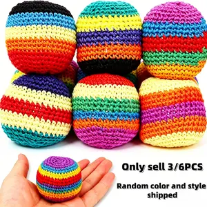 3/6 Pcs Handmade Knitted Foot Bag Set, Mixed Color Crochet Juggling Balls with Vibrant Geometric Patterns, Soft Beginner Bean Bags for Indoor Outdoor Party Games