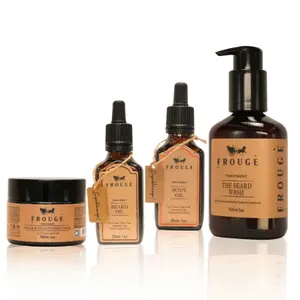 Frouge Premium Grooming Set for Men – Beard Oil, Beard Wash, Face & Beard Cream & Body Oil – Complete Beard & Skin Care Kit with Argan Oil, Jojoba & Vitamin E