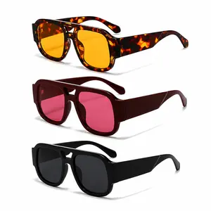 Unisex Aviator Frames Sunglasses - Full-Rim PC Pilot Eyewear with UV Protection, Casual Red Frame Personalized Shades