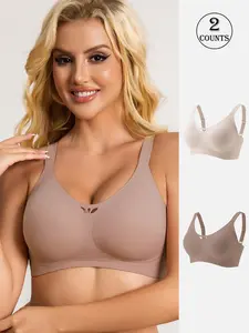 2-Pack High-Quality Seamless Jelly Women's Bras, Breathable, Comfortable, Skin-Friendly, Wireless with Pads and Hook Closures, Daily Casual Sexy Lingerie, Supportive and Push-Up, Yoga Sports, Beautiful Back, Seamless Jelly Bras, Breathable Comfy Bra