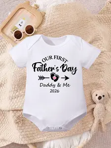 "Our First Father's Day 2026" Baby Footprint Onesie Bodysuit