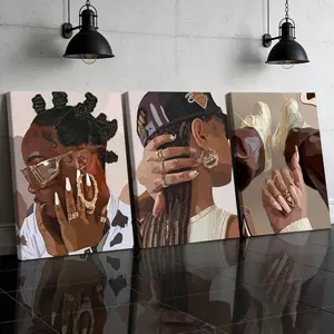 3 Counts Wooden Framed Canvas Painting, Stylish Modern Black Women Portrait Art Images, Exquisite Poster, Perfect Living Room Decoration, Modern Art, Fashion Family Poster, Wall Art Decoration, Waterproof Art