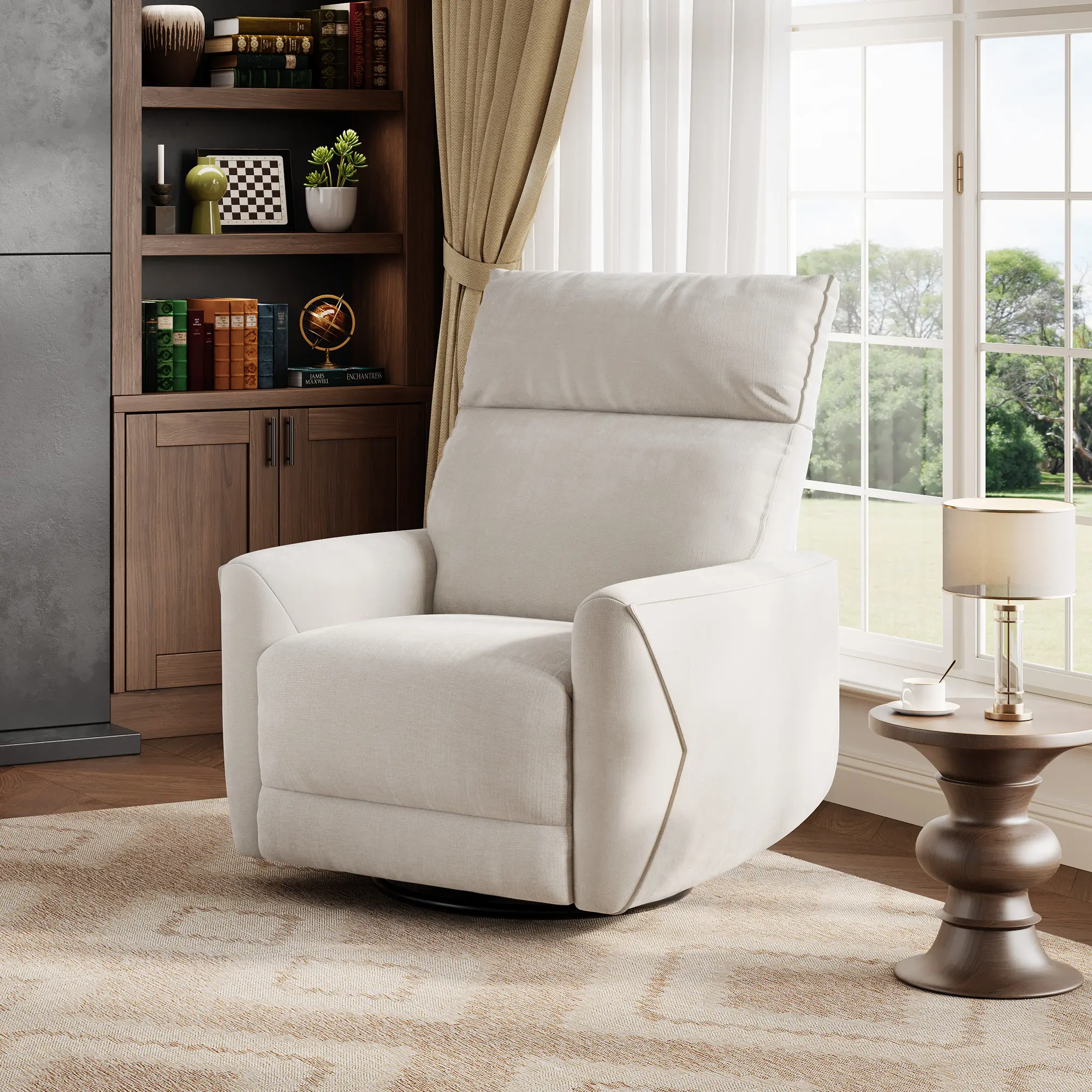 🛋️ Power Recliner Swivel Rocker Chair – Ergonomic High Back, USB Charging, Swivel & Rocker Functions – Perfect for Living Room or Nursery! ✨, Curved Arms, Quick Setup, Usb Ports