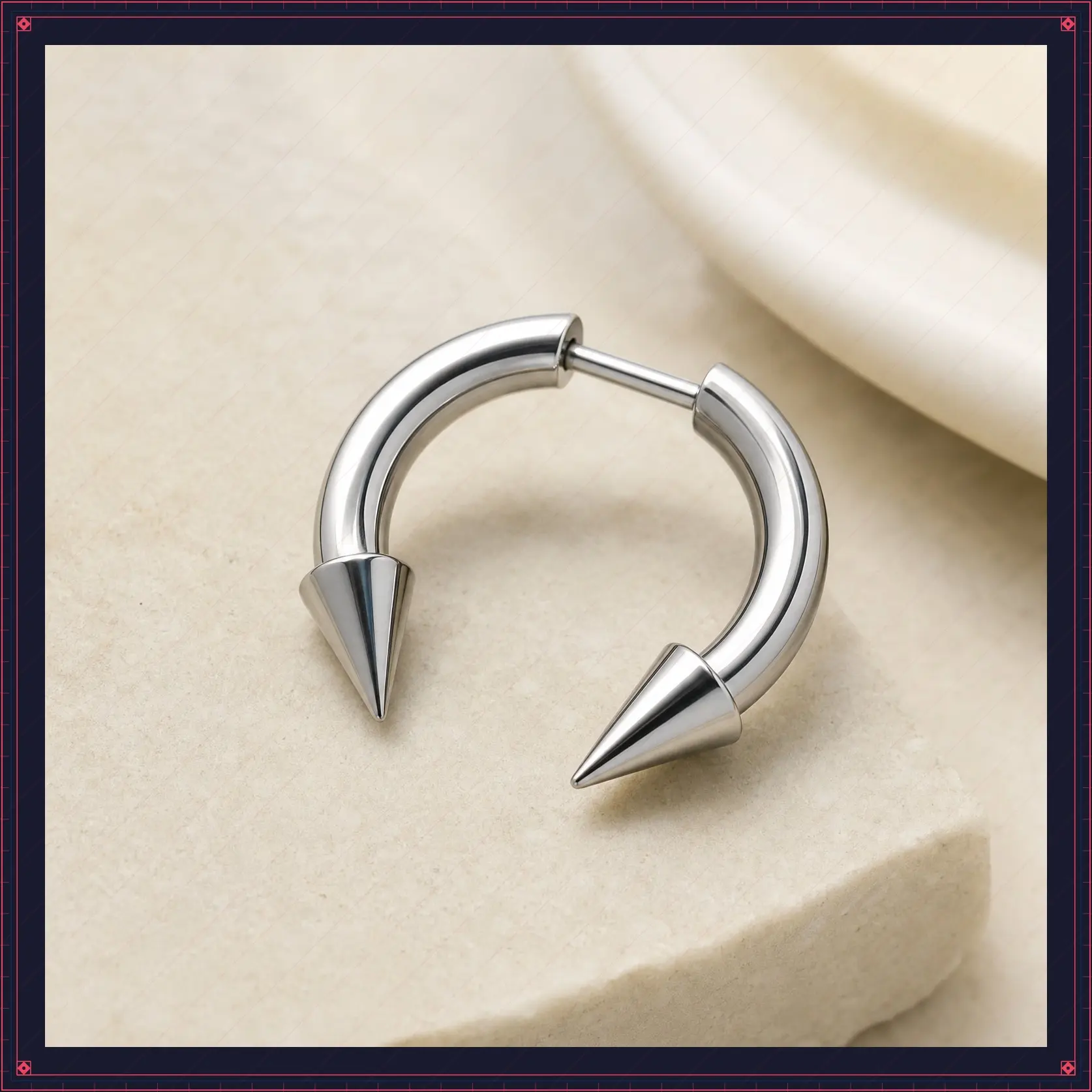 Faux Stretched 8GA Spike Ends Horseshoe Septum Barbell - Stainless Steel