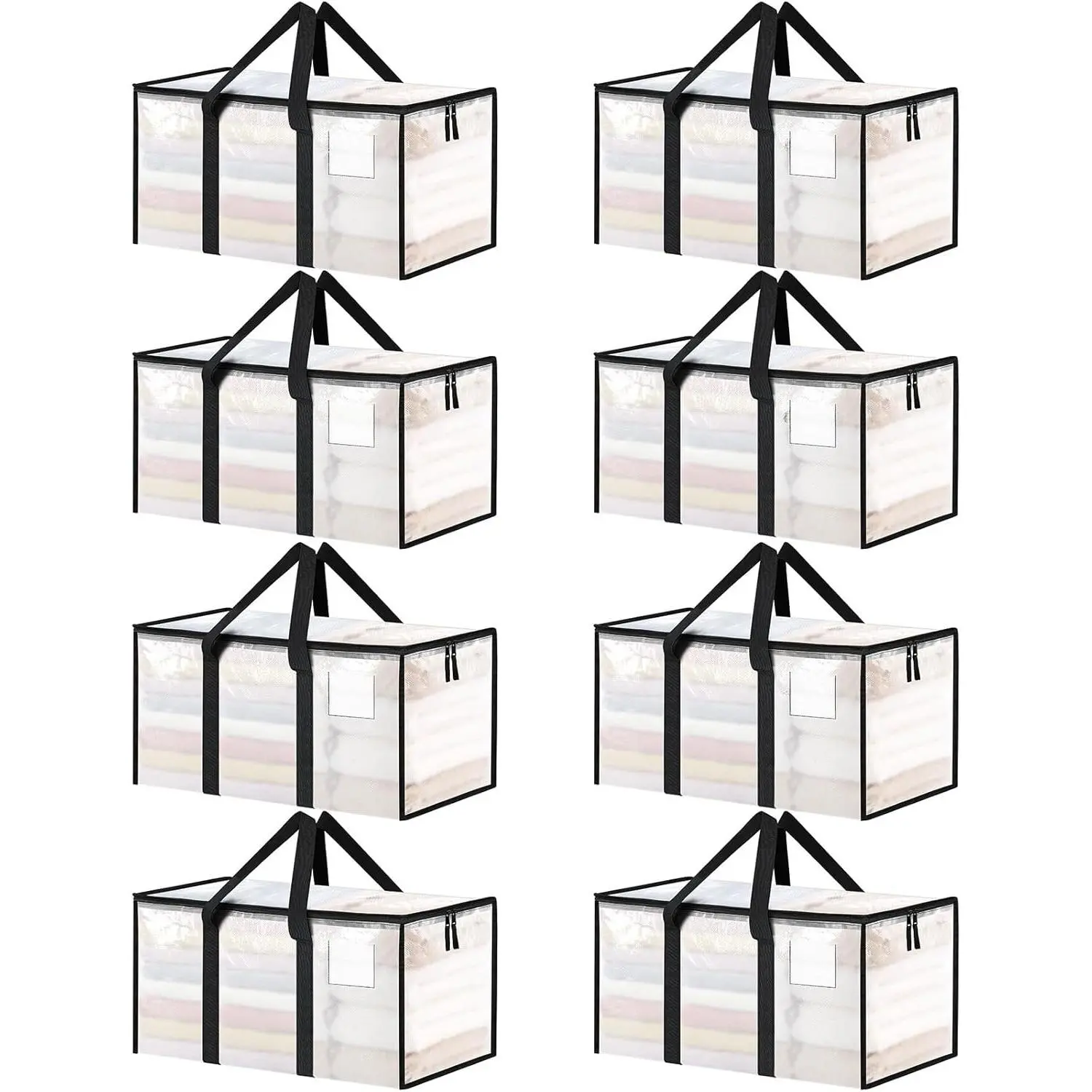 8 Pack  Heavy Duty Moving Bags, Clear Storage Bins with , Reinforced Handles & Heavy-Duty Zippers Moving Boxes Storage Bags Totes for Clothes Packing, Dorms, College Supplies, Clear