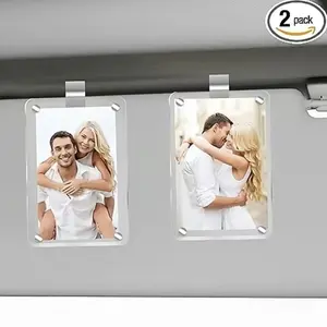 2Pcs Car Picture Holder for Sun Visor Magnetic 2.36"x3.5" Car Visor Photo Clip Horizontal & Vertical Display Clear Acrylic Frame for Wallet-Size Prints Great Gift for Drivers