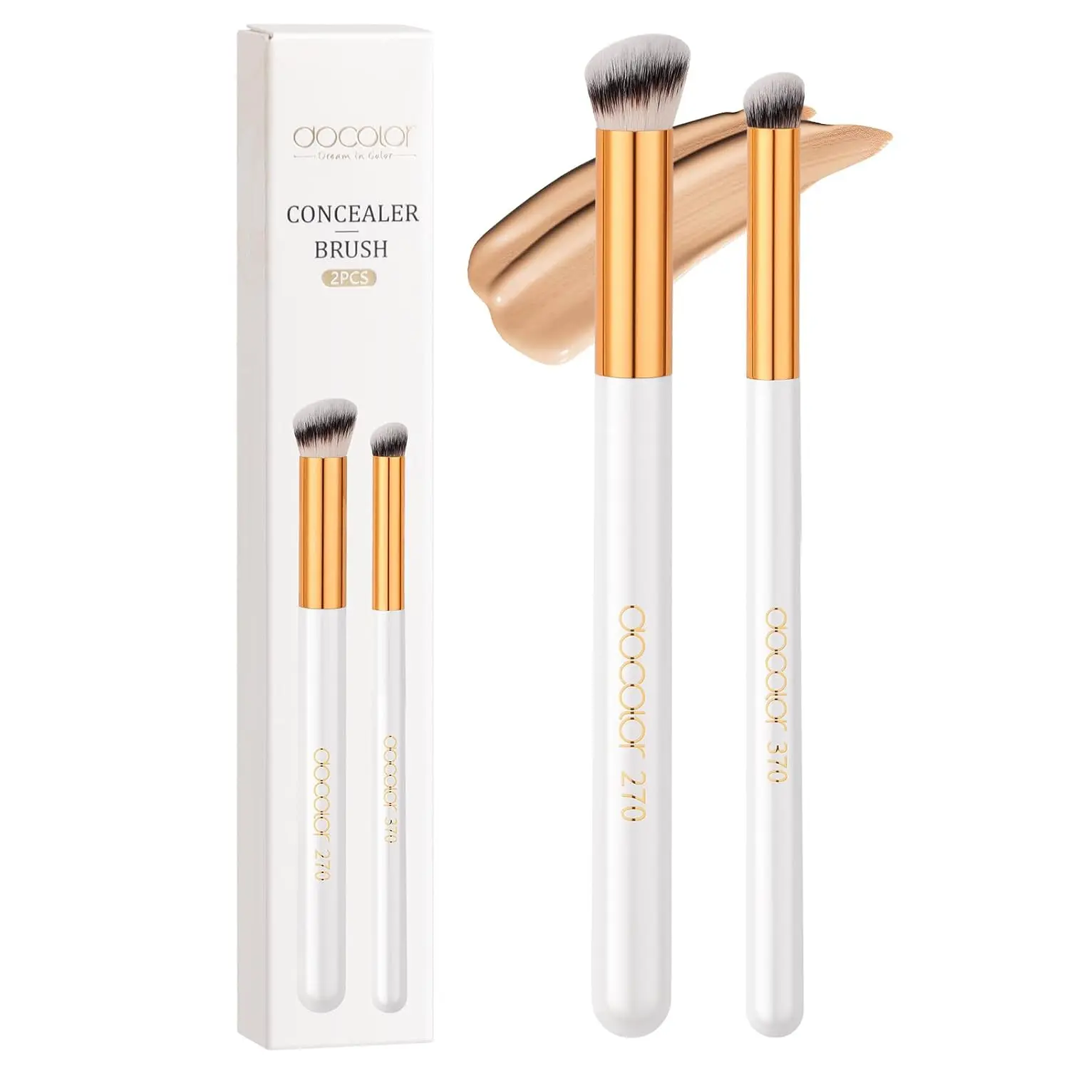 docolor 2PCS Angled Concealer Brushes - Mini Angled Flat Top Makeup Brushes for Under Eye Concealing, Nose Contouring, Blending & Setting