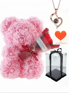 Bear Hug Floral Set Handmade Eternal Flowers Rose Teddy Bear Gift Box, Perfect for Dates, Valentine's Day, Anniversaries, Birthdays, Theme Gifts